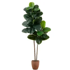 Trees & Topiaries>Kirklands Home Rubberwood Tree in Planter, 6 ft.
