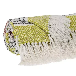 Blankets & Throws>Kirklands Home Rust and Neon Herringbone Multi Striped Throw Red