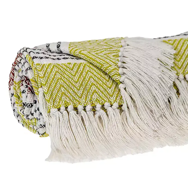 Blankets & Throws>Kirklands Home Rust and Neon Herringbone Multi Striped Throw Red