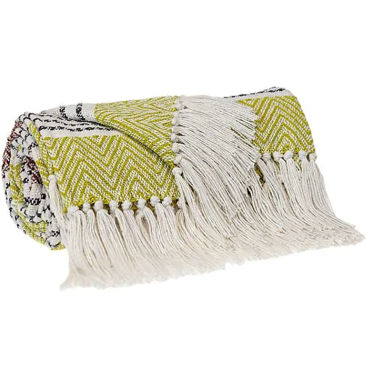 Blankets & Throws>Kirklands Home Rust and Neon Herringbone Multi Striped Throw Red