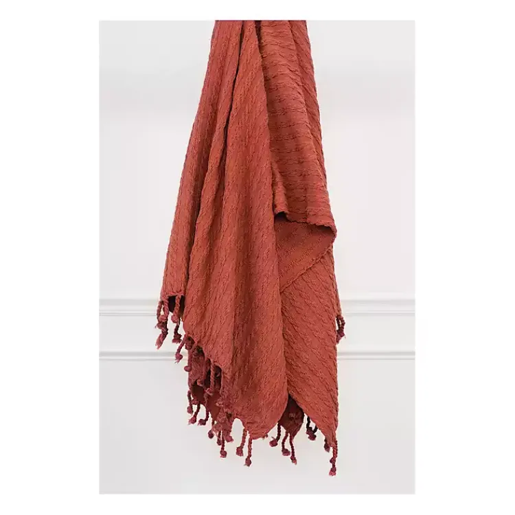 Blankets & Throws>Kirklands Home Rust Cable Knit Tassel Throw Orange