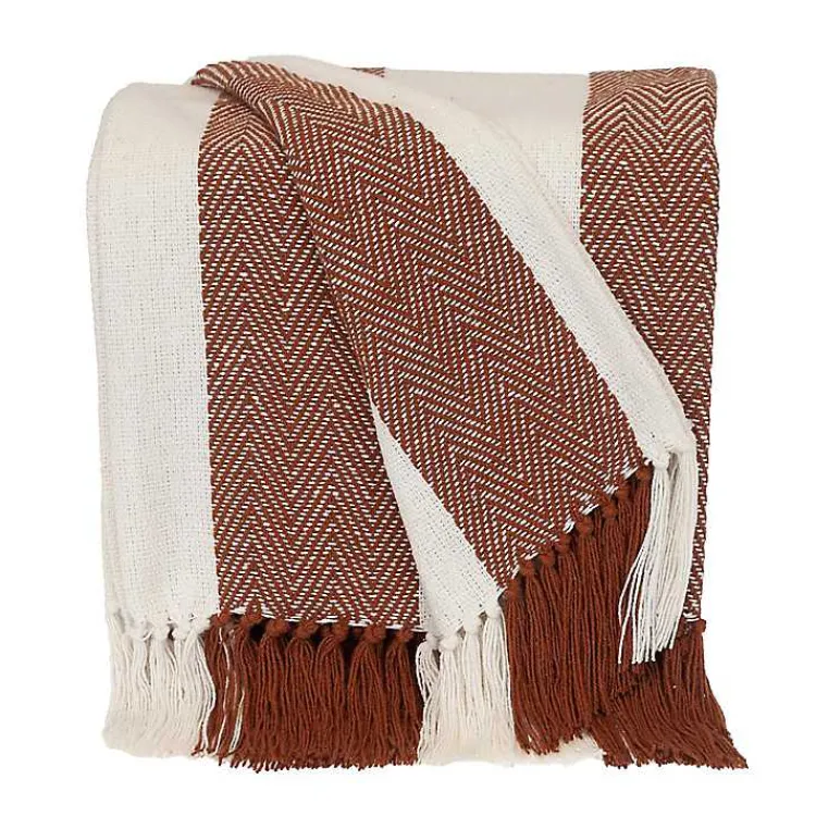 Blankets & Throws>Kirklands Home Rust Chalet Striped Fringe Throw