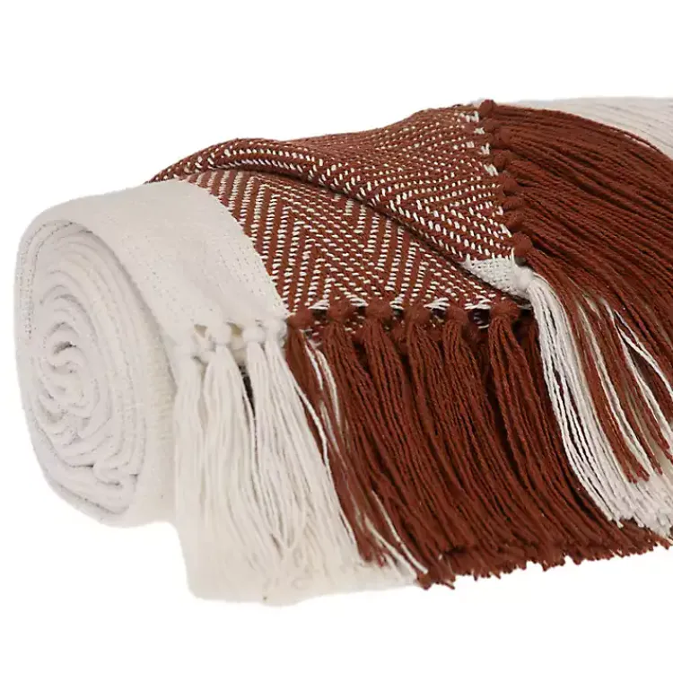 Blankets & Throws>Kirklands Home Rust Chalet Striped Fringe Throw