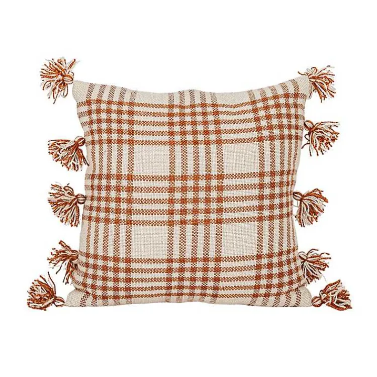 Kirklands Home Rust Plaid Tassel Indoor/Outdoor Pillow Outlet