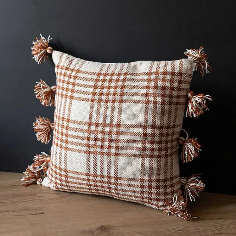 Kirklands Home Rust Plaid Tassel Indoor/Outdoor Pillow Outlet