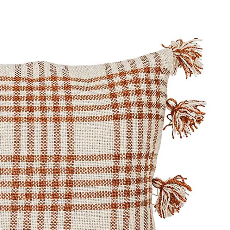 Kirklands Home Rust Plaid Tassel Indoor/Outdoor Pillow Outlet