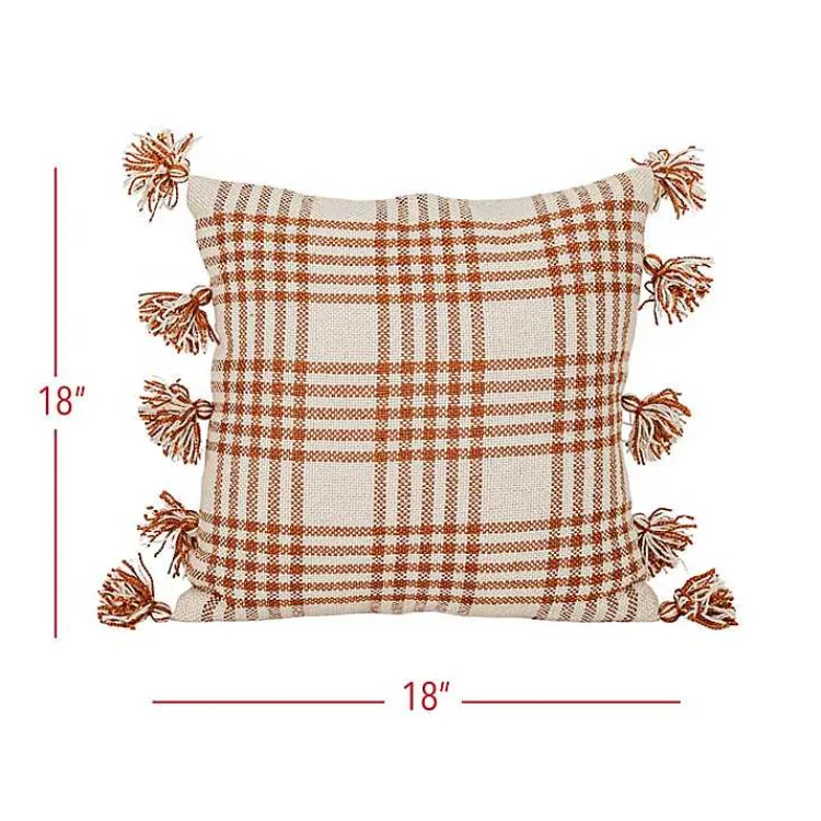 Kirklands Home Rust Plaid Tassel Indoor/Outdoor Pillow Outlet