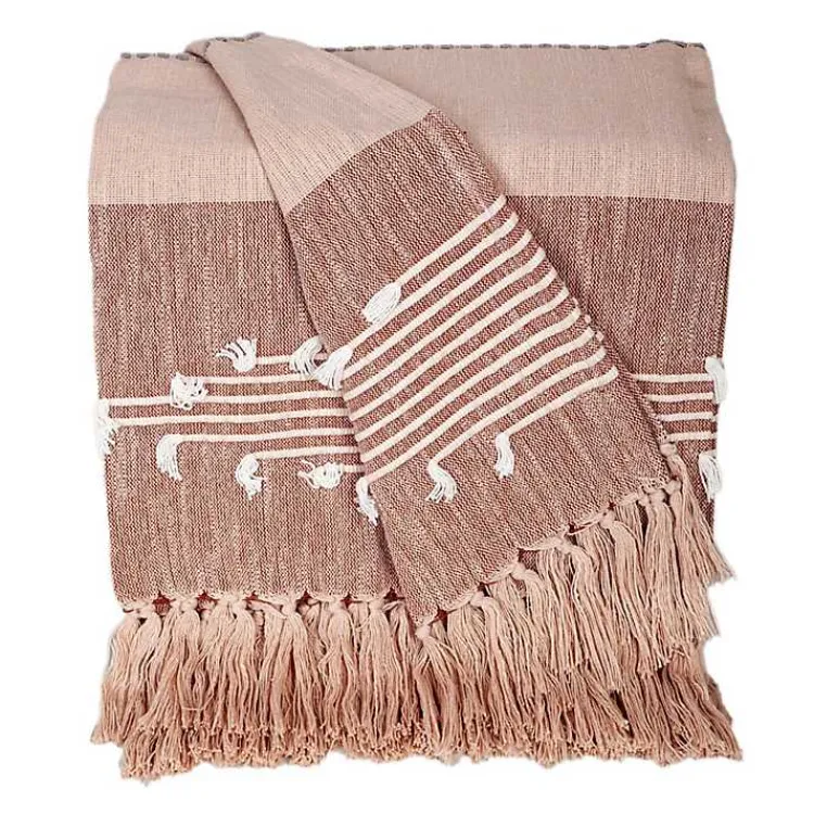 Blankets & Throws>Kirklands Home Rust Slub Striped Tassel Throw Red