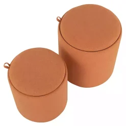 Kirklands Home Rust Upholstered Ottomans with Tray Tops, Set of 2 Orange Clearance