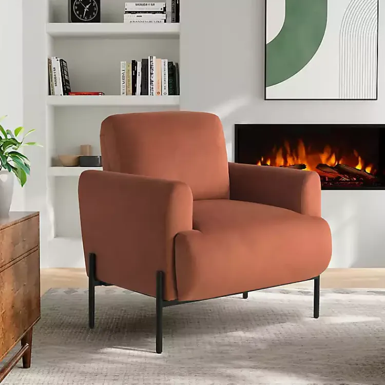 Kirklands Home Rust Velvet Upholstered Knox Accent Chair Orange Discount