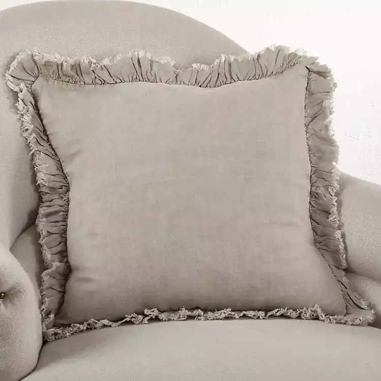 Pillows>Kirklands Home Rustic Beige Ruffled Edge Throw Pillow Tan