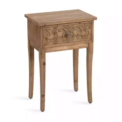 Kirklands Home Rustic Ornate Carved Wood Accent Table Brown