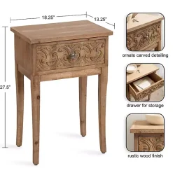 Kirklands Home Rustic Ornate Carved Wood Accent Table Brown