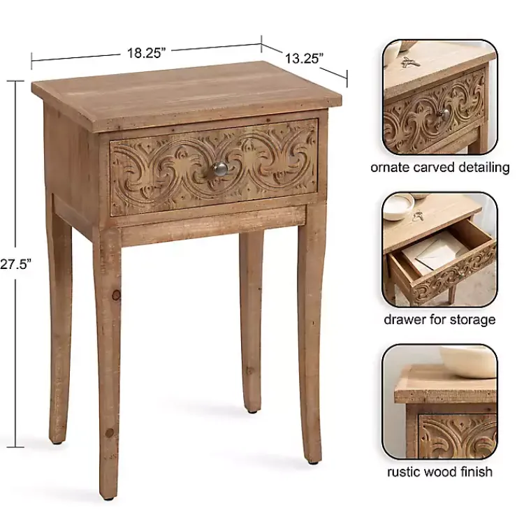 Kirklands Home Rustic Ornate Carved Wood Accent Table Brown