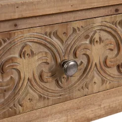 Kirklands Home Rustic Ornate Carved Wood Accent Table Brown