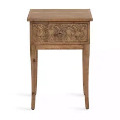 Kirklands Home Rustic Ornate Carved Wood Accent Table Brown