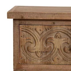 Kirklands Home Rustic Ornate Carved Wood Accent Table Brown