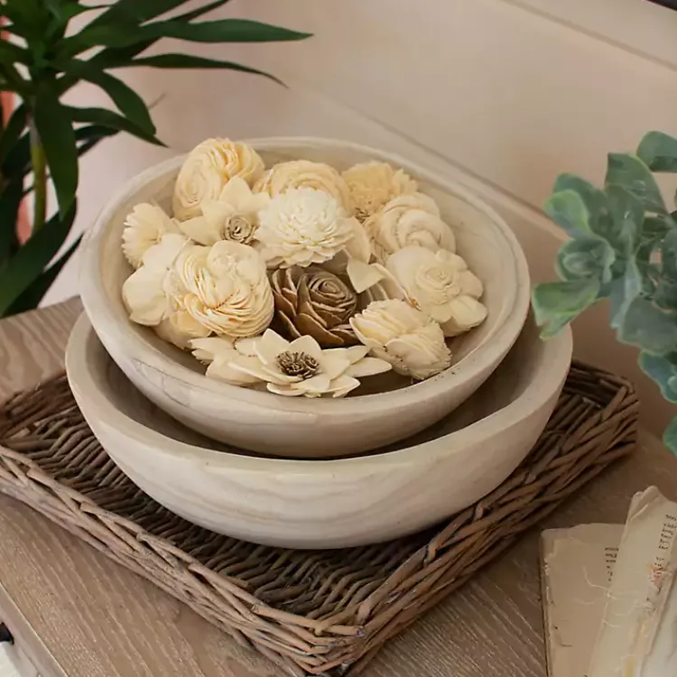 Decorative Bowls & Jars>Kirklands Home Rustic Forest Ivory Hand Carved 2-pc. Bowl Set Tan