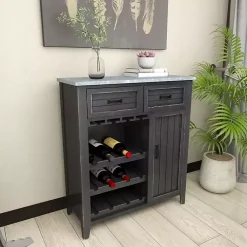 Kirklands Home Rustic Galvanized Top Wine Cabinet Black Outlet