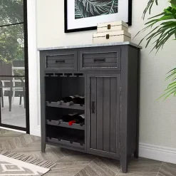 Kirklands Home Rustic Galvanized Top Wine Cabinet Black Outlet