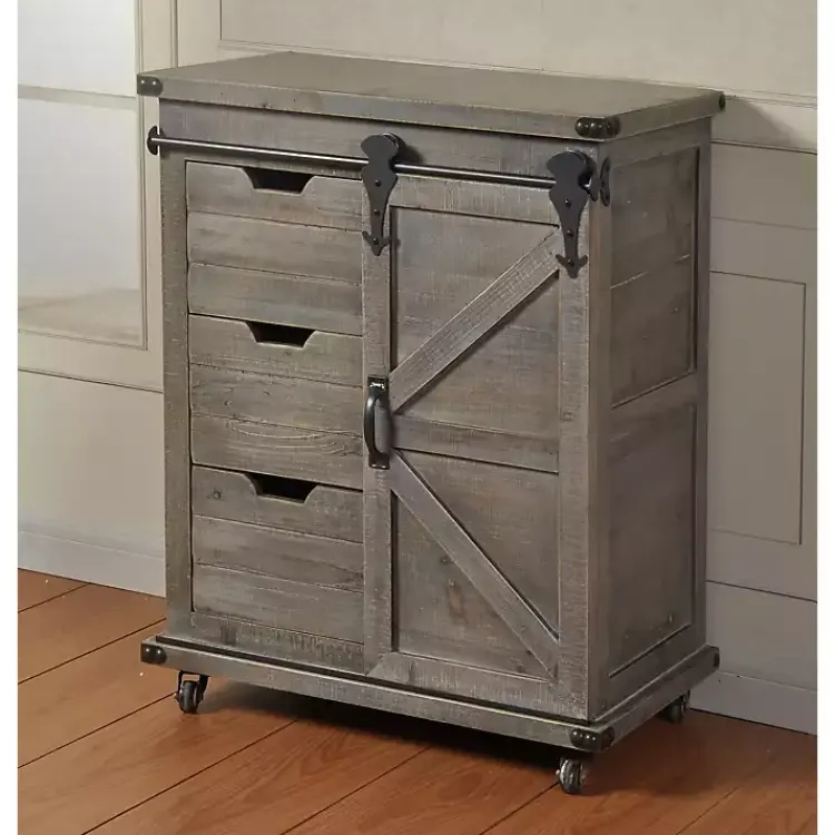 Kirklands Home Rustic Fir Wood Rolling Barn Door Cabinet Gray