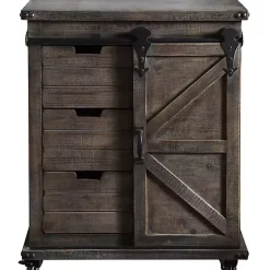 Kirklands Home Rustic Fir Wood Rolling Barn Door Cabinet Gray