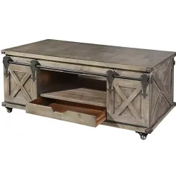Kirklands Home Rustic Wood Rolling Barn Door Coffee Table Gray Hot