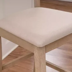 Kirklands Home Rustic Graywash Wood Upholstered Counter Stool Brown New