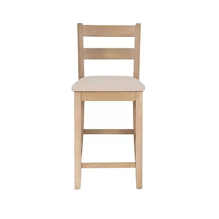 Kirklands Home Rustic Graywash Wood Upholstered Counter Stool Brown New
