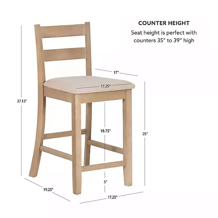 Kirklands Home Rustic Graywash Wood Upholstered Counter Stool Brown New
