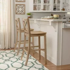 Kirklands Home Rustic Graywash Wood X Back Bar Stool Brown Hot