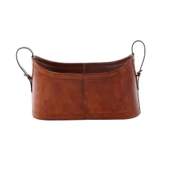 Baskets & Boxes>Kirklands Home Rustic Leather Magazine Basket Brown