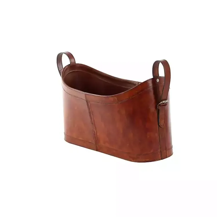 Baskets & Boxes>Kirklands Home Rustic Leather Magazine Basket Brown