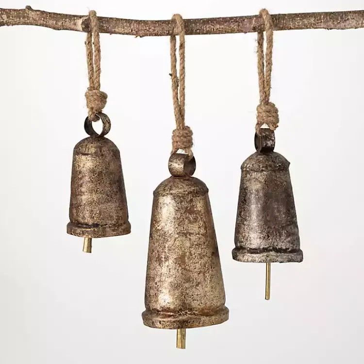 Christmas Decorations>Kirklands Home Rustic Metal Bell Ornaments, Set of 3 Gold