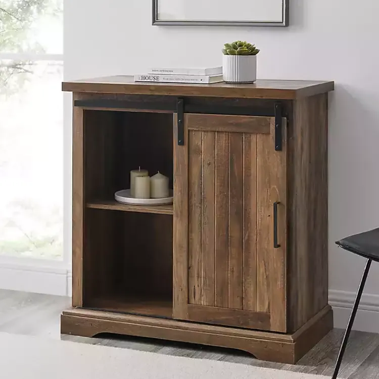 Kirklands Home Rustic Oak Grooved Sliding Barn Door Cabinet Brown Discount