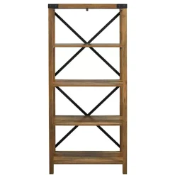 Kirklands Home Rustic Oak Metal X Frame Back Bookshelf Brown Hot