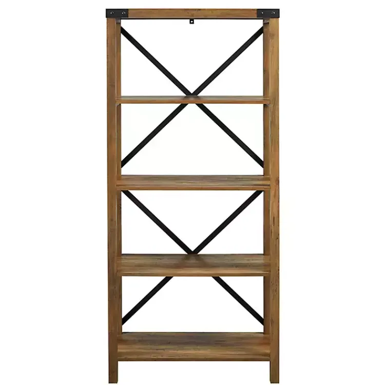 Kirklands Home Rustic Oak Metal X Frame Back Bookshelf Brown Hot