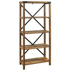 Kirklands Home Rustic Oak Metal X Frame Back Bookshelf Brown Hot