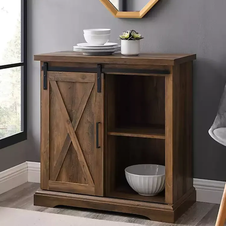 Kirklands Home Rustic Oak Sliding Barn Door Cabinet Brown Online