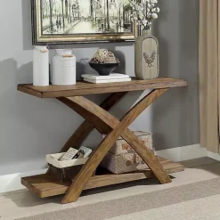 Kirklands Home Rustic Oak Wood Juna Console Table Brown New