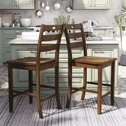 Kirklands Home Rustic Oak Wood Quinby Counter Stools, Set of 2 Brown Outlet