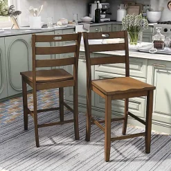 Kirklands Home Rustic Oak Wood Quinby Counter Stools, Set of 2 Brown Outlet