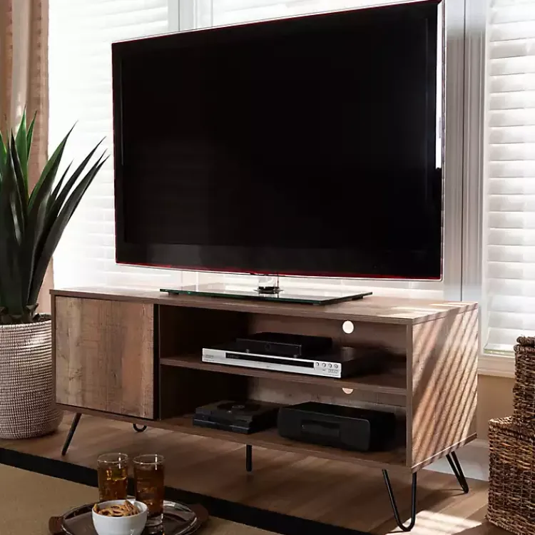 Kirklands Home Rustic Oak Wood TV Stand Brown Discount