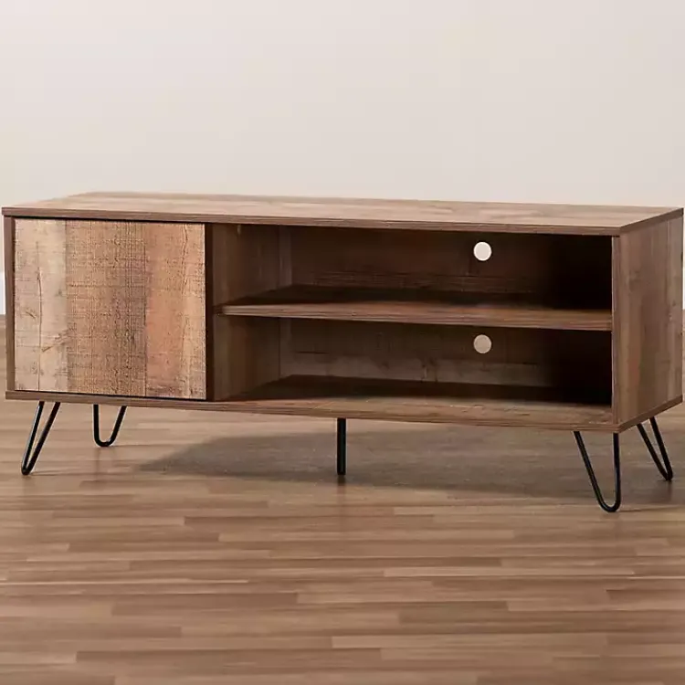 Kirklands Home Rustic Oak Wood TV Stand Brown Discount