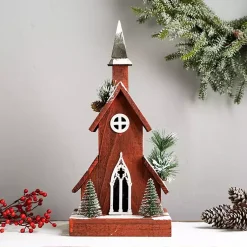 Christmas Decorations>Kirklands Home Rustic Red Christmastime Church Statue, 19 in.