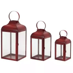 Lanterns>Kirklands Home Rustic Ring Top Metal Lanterns, Set of 3 Red
