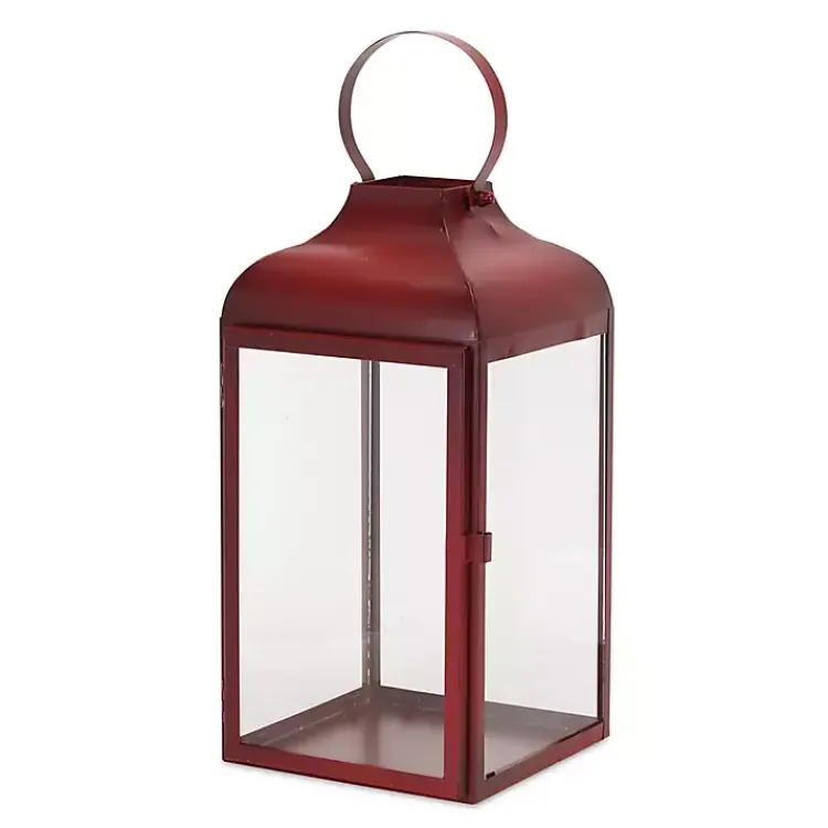 Lanterns>Kirklands Home Rustic Ring Top Metal Lanterns, Set of 3 Red