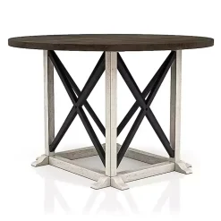 Kirklands Home Rustic White & Oak Wood Round Dining Table Brown New