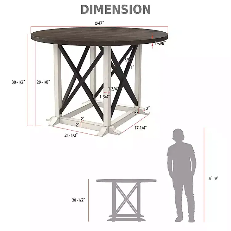 Kirklands Home Rustic White & Oak Wood Round Dining Table Brown New