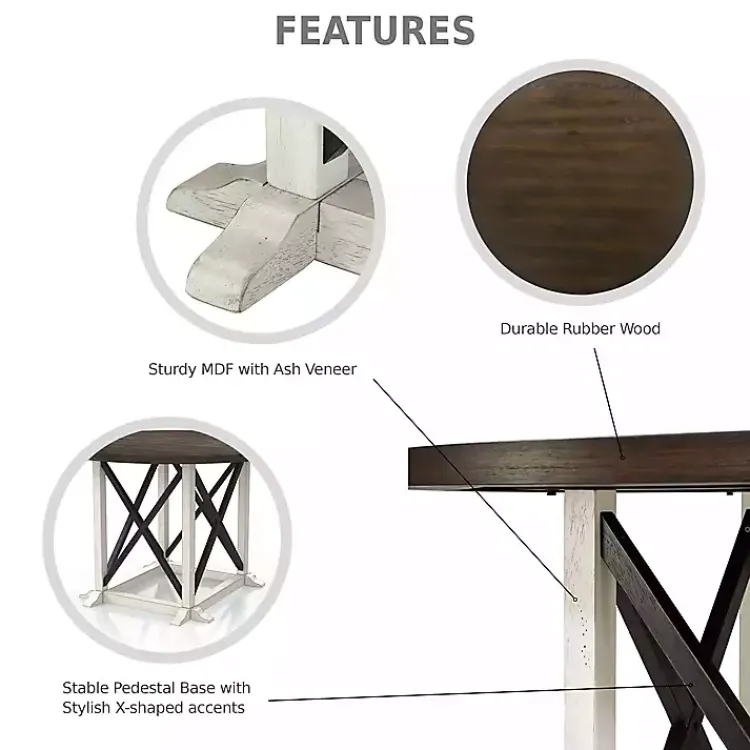 Kirklands Home Rustic White & Oak Wood Round Dining Table Brown New